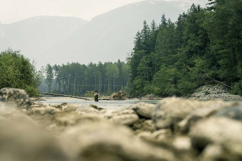 Mike Archer and Monte Clarke take a walk on the wild side of a Vancouver Island river. Photo: Jeremy Koreski